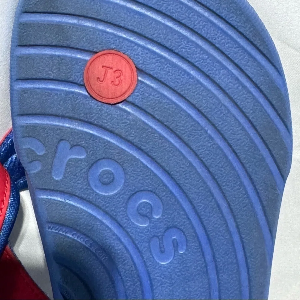 CROCS Red and Blue Flip-Flop Sandals Size 3J
